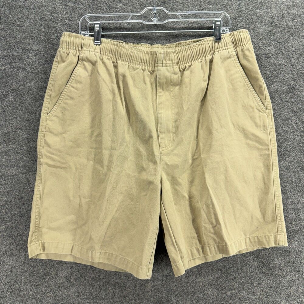 Eddie Bauer Shorts Men L Large Beige High Rise Bermuda Pull On Elastic Waist